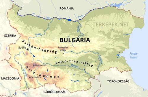 Bulgária domborzati térképe